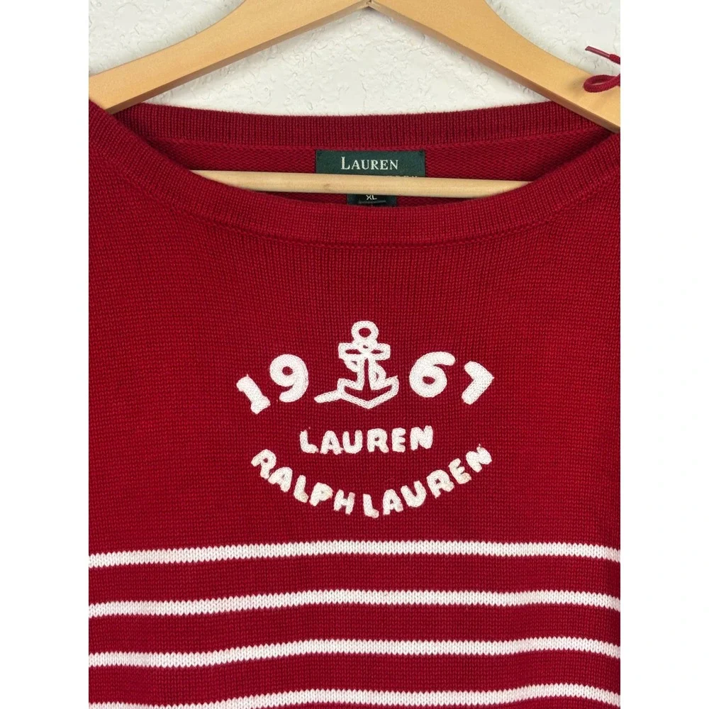 Lauren Ralph Lauren Women Sweater SZ XL Red Striped Nautical 100% Cotton Coastal - Picture 6 of 10